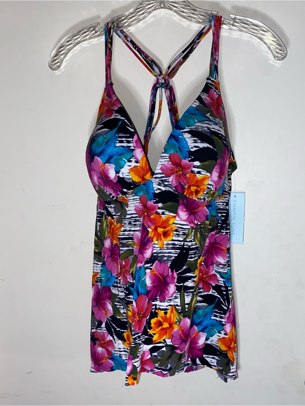 NWT Coastal Cove Tropical Tankini Size 14 Floral Swimwear Tank Top Padded Beach